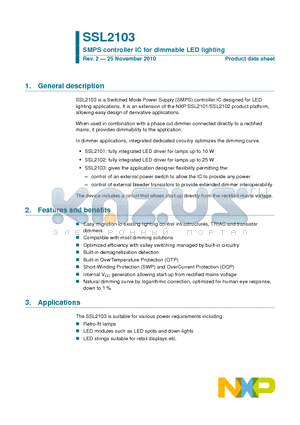 SSL2103 datasheet - SMPS controller IC for dimmable LED lighting