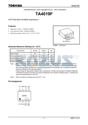 TA4019F_07 datasheet - UHF Wide Band Amplifier Applications