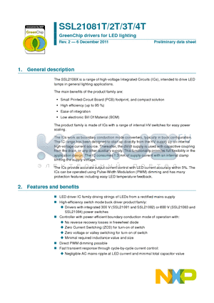 SSL21083T datasheet - GreenChip drivers for LED lighting