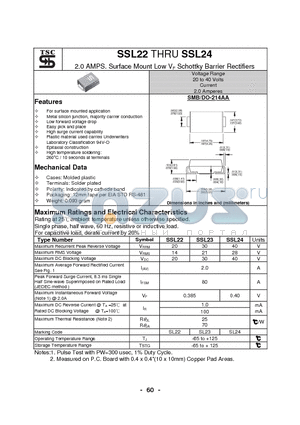 SSL22 datasheet - 2.0 AMPS. Surface Mount Low VF Schottky Barrier Rectifiers