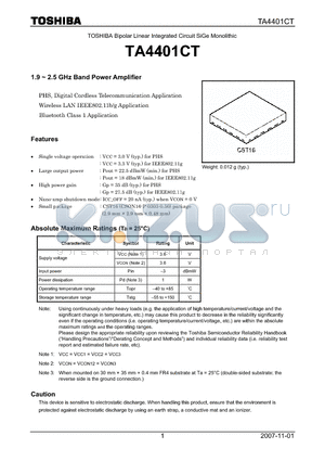 TA4401CT datasheet - 1.9 ~ 2.5 GHz Band Power Amplifier