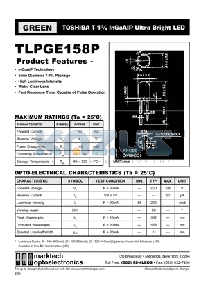 TLPGE158P datasheet - TOSHIBA T-1 3/4 InGaAIP Ultra Bright LED