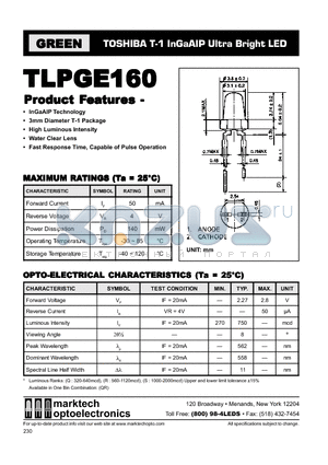 TLPGE160 datasheet - TOSHIBA T-1 InGaAIP Ultra Bright LED