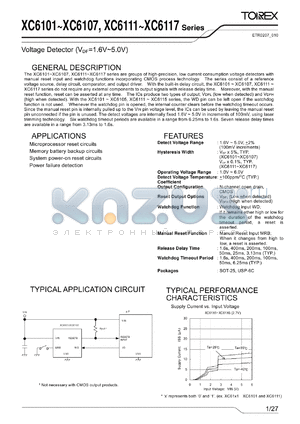 XC610101A016ML datasheet - Voltage Detector (VDF=1.6V~5.0V)