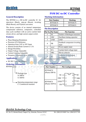 RT9568 datasheet - PSM DC TO DC CONTROLLER