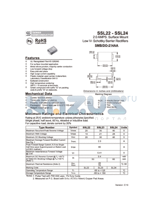 SSL23 datasheet - 2.0 AMP. Surface Mount Low VF Schottky Barrier Rectifiers