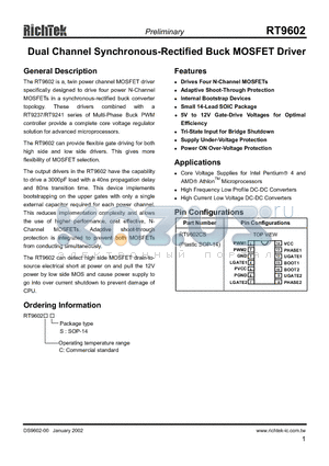 RT9602 datasheet - DUAL CHANNEL SYNCHRONOUS-RECTIFIED BUCK MOSFET DRIVER