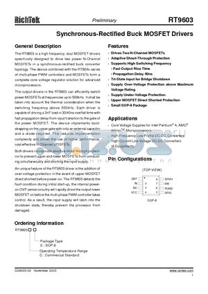 RT9603CS datasheet - Synchronous-Rectified Buck MOSFET Drivers