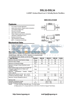 SSL32 datasheet - 3.0AMP. Surface Mount Low VF Schottky Barrier Rectifiers