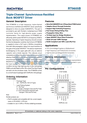 RT9605B datasheet - Triple-Channel Synchronous-Rectified Buck MOSFET Driver