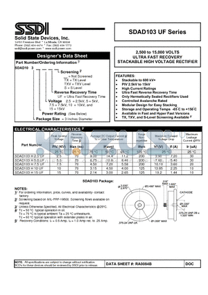 SDAD103H5.0UF datasheet - ULTRA FAST RECOVERY STACKABLE HIGH VOLTAGE RECTIFIER