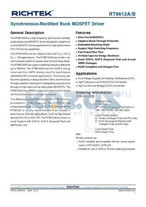 RT9612A datasheet - Synchronous-Rectified Buck MOSFET Driver