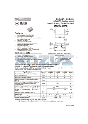 SSL32_10 datasheet - 3.0 AMPS. Surface Mount Low VF Schottky Barrier Rectifiers