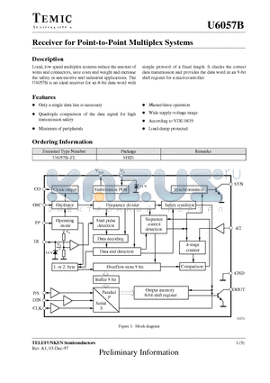 U6057B datasheet - Receiver for Point-to-Point Multiplex Systems