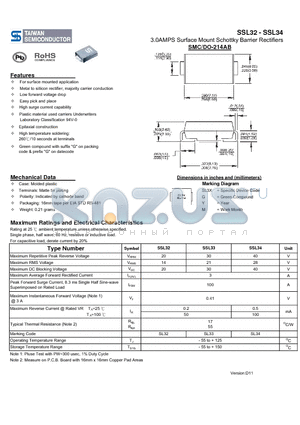 SSL32_11 datasheet - 3.0AMPS Surface Mount Schottky Barrier Rectifiers