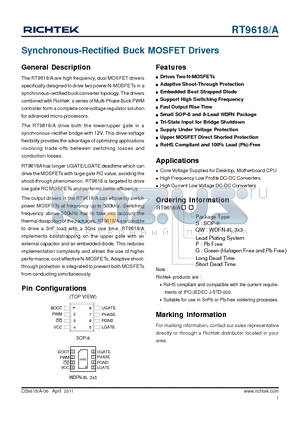 RT9618A datasheet - Synchronous-Rectified Buck MOSFET Drivers