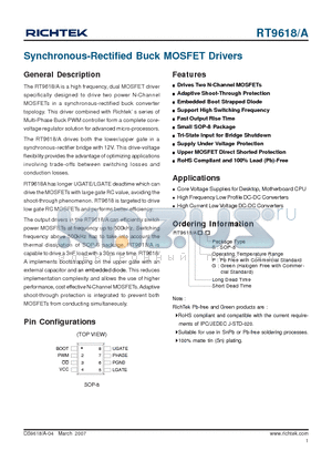 RT9618AGS datasheet - Synchronous-Rectified Buck MOSFET Drivers