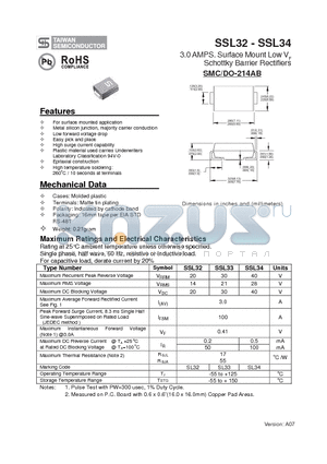 SSL33 datasheet - 3.0 AMPS. Surface Mount Low VF Schottky Barrier Rectifiers