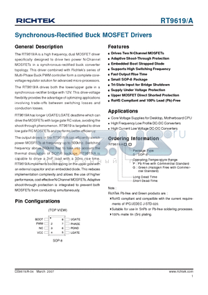 RT9619 datasheet - Synchronous-Rectified Buck MOSFET Drivers