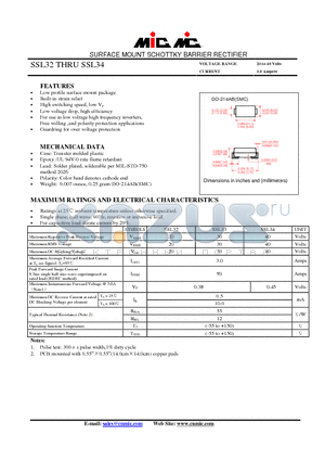 SSL34 datasheet - SURFACE MOUNT SCHOTTKY BARRIER RECTIFIER