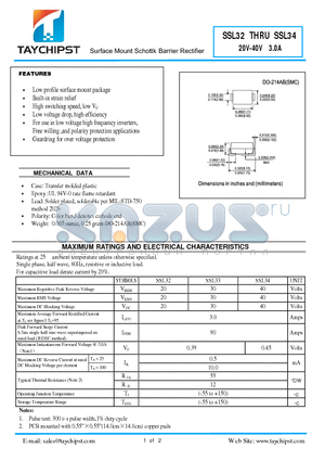 SSL33 datasheet - Surface Mount Schottk Barrier Rectifier