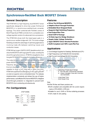 RT9619PS datasheet - Synchronous-Rectified Buck MOSFET Drivers