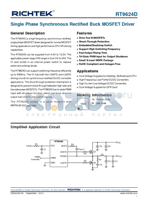 RT9624D datasheet - Single Phase Synchronous Rectified Buck MOSFET Driver