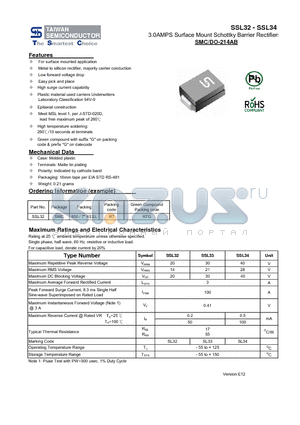 SSL34 datasheet - 3.0AMPS Surface Mount Schottky Barrier Rectifiers