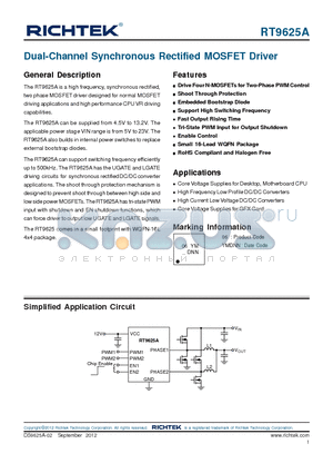 RT9625A datasheet - Dual-Channel Synchronous Rectified MOSFET Driver