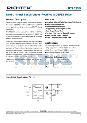RT9625B datasheet - Dual-Channel Synchronous Rectified MOSFET Driver