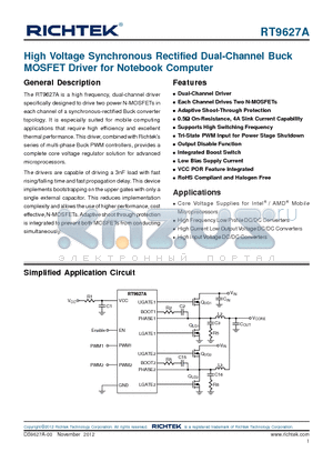 RT9627A datasheet - High Voltage Synchronous Rectified Dual-Channel Buck MOSFET Driver for Notebook Computer