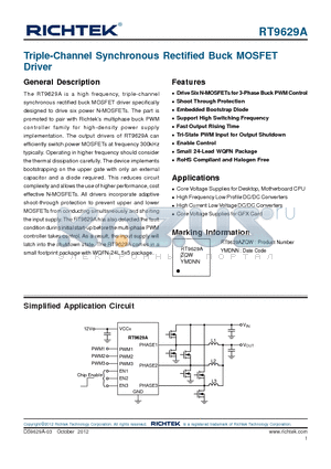 RT9629A datasheet - Triple-Channel Synchronous Rectified Buck MOSFET Driver
