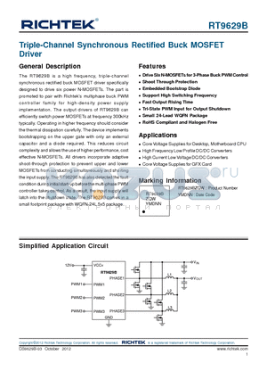 RT9629B datasheet - Triple-Channel Synchronous Rectified Buck MOSFET Driver