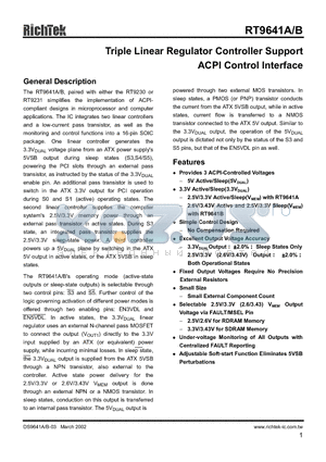 RT9641A datasheet - TRIPLE LINEAR REGULATOR CONTROLLER SUPPORT