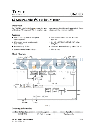 U6205B datasheet - 1.3 GHz PLL with I2C Bus for TV Tuner