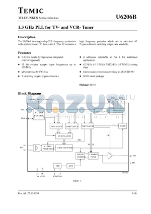 U6206B datasheet - 1.3 GHz PLL for TV- and VCR- Tuner