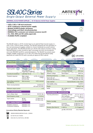 SSL40C-7612J datasheet - EXTERNAL AC/DC POWER SUPPLIES 40 W External AC/DC Power Supplies