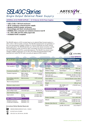 SSL40C-7617J datasheet - EXTERNAL AC/DC POWER SUPPLIES 40 W External AC/DC Power Supplies