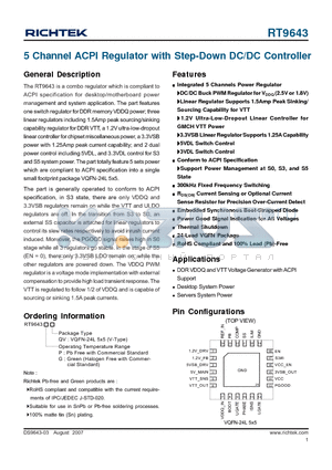 RT9643GQV datasheet - 5 Channel ACPI Regulator with Step-Down DC/DC Controller