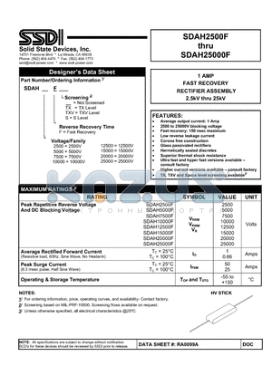 SDAH15000F datasheet - FAST RECOVERY RECTIFIER ASSEMBLY