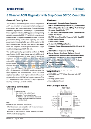 RT9643 datasheet - 5 Channel ACPI Regulator with Step-Down DC/DC Controller