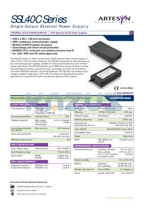SSL40C-7617 datasheet - 40W External AC/DC Power Supplies