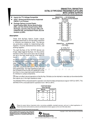 SN74ACT574PW datasheet - OCTAL D-TYPE EDGE-TRIGGERED FLIP-FLOPS WITH 3-STATE OUTPUTS