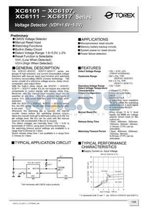 XC6101A037 datasheet - CMOS Voltage Detector