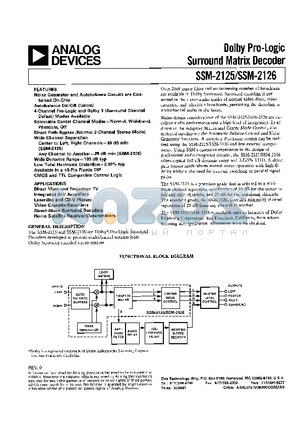 SSM-2126 datasheet - DOLBY PRO-LOGIC SURROUND MATRIX DECODER