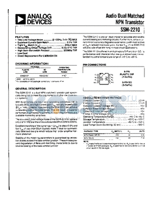 SSM-2210 datasheet - Audio Dual Natched NPN transistor