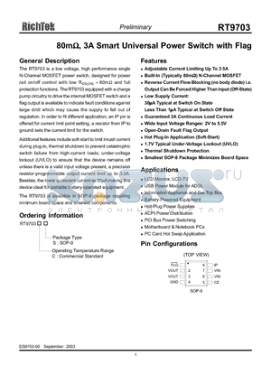 RT9703 datasheet - 80m, 3A Smart Universal Power Switch with Flag