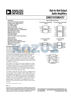 SSM-2275 datasheet - Rail-to-Rail Output Audio Amplifiers