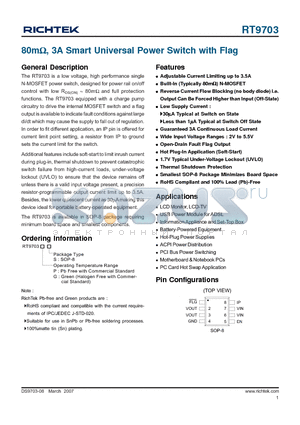 RT9703_07 datasheet - 80mY, 3A Smart Universal Power Switch with Flag