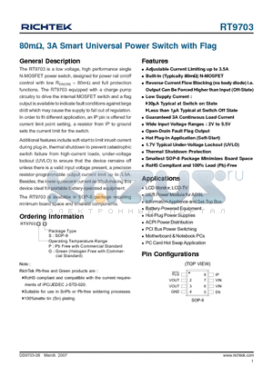 RT9703GS datasheet - 80mY, 3A Smart Universal Power Switch with Flag